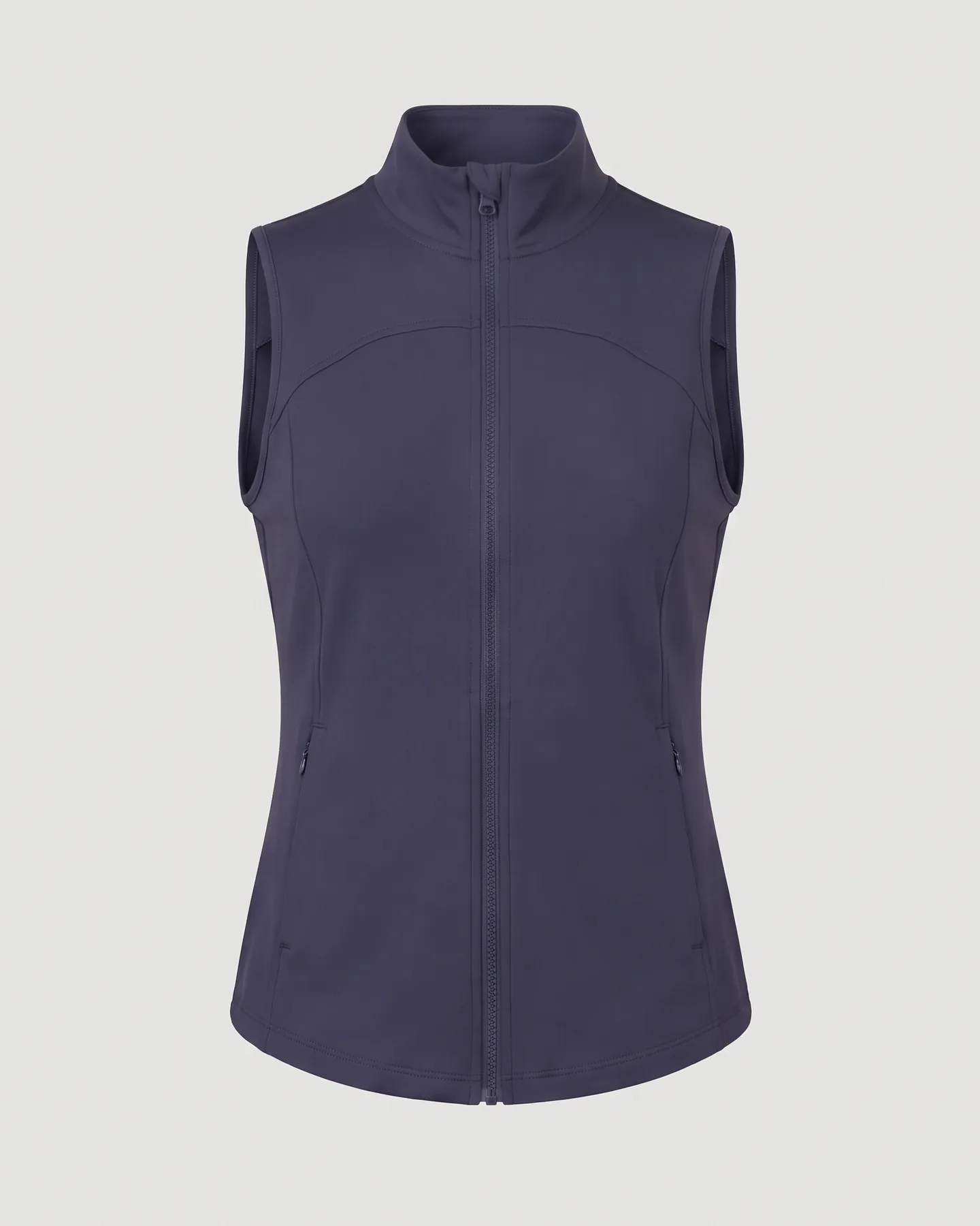 Gilet d’équitation marine sans manches, zip intégral et col montant, à plat