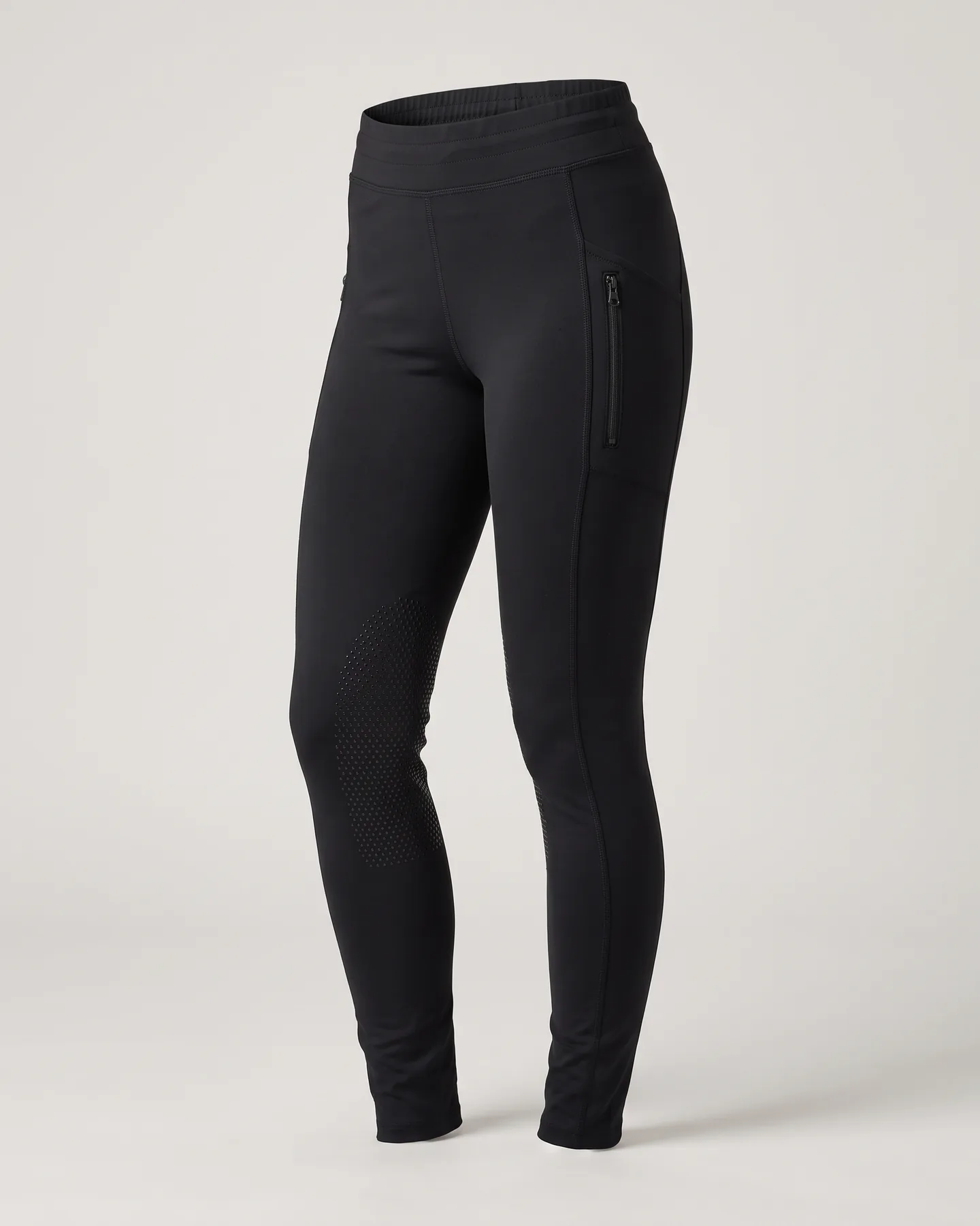 Legging d’équitation noir à taille élastiquée et grip aux genoux, à plat