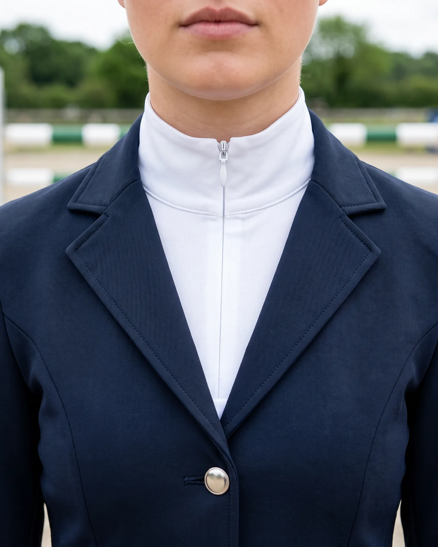 Col montant et tirette du sous-pull, portés sous une veste