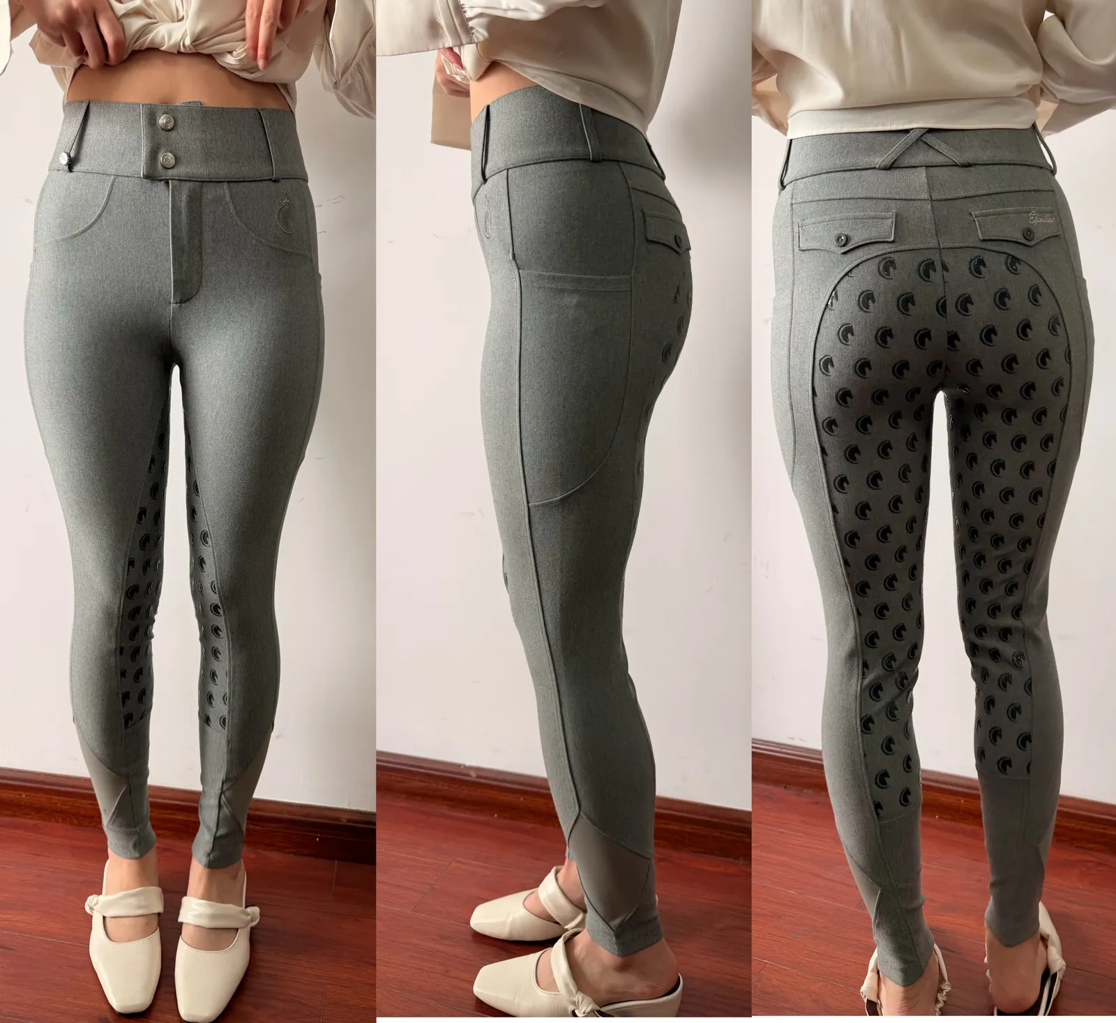 Grip silicone à motif d’étoiles foncées sur un pantalon gris